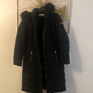 Women's Black Quilted Coat with Fur Trim
